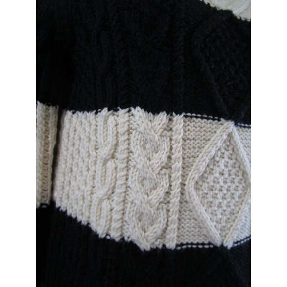 J Crew Handknit Wool Sweater XS Black Cream Stripes Cozy Cable Knit GUC - Picture 9 of 16
